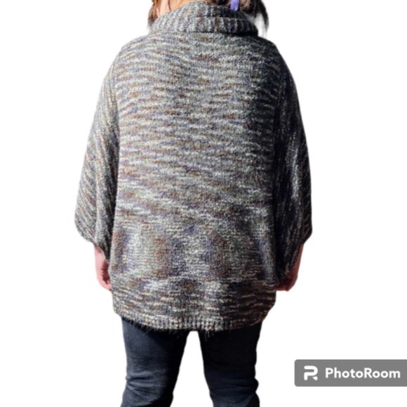 Chloe K Hi-Lo Multi Colored Boxy Poncho Sweater Size XL - Picture 3 of 12